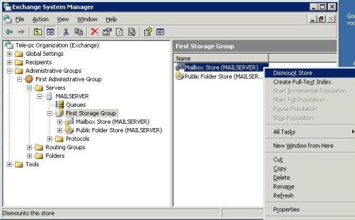 dismount exchange mailbox-store